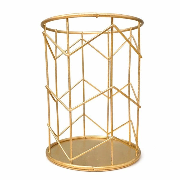 Modern Gold Metal Pencil Holder – Geometric Desk Organizer