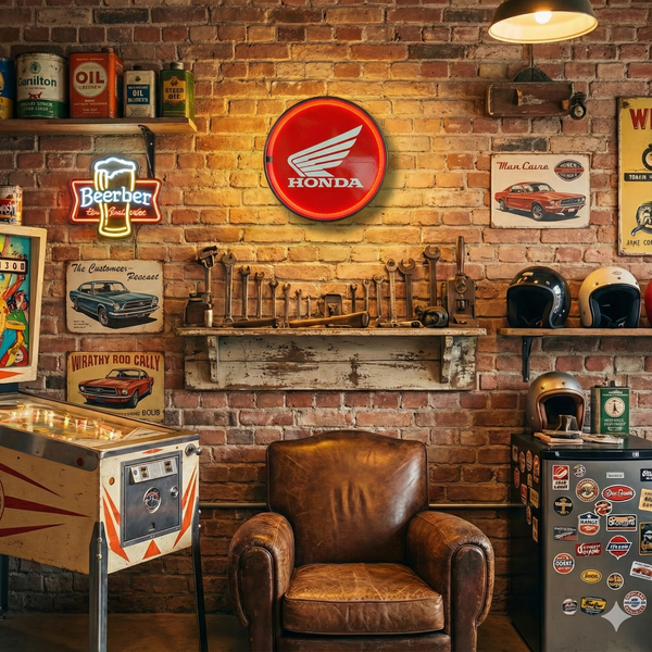 Honda Wing 12" LED Neon Light Up Sign Man Cave Garage Decor Battery/USB Power