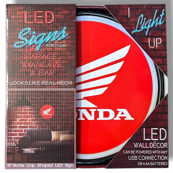 Honda Wing 12" LED Neon Light Up Sign Man Cave Garage Decor Battery/USB Power