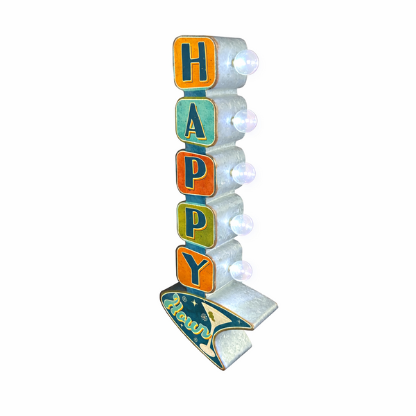 Happy Hour Double-Sided LED Metal Marquee Sign – Vintage Retro Bar Wall Decor, Battery Powered, 25" Tall