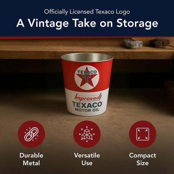 Texaco Motor Oil Vintage-Style Metal Wastebasket Trash Can or Ice Bucket 11.25"