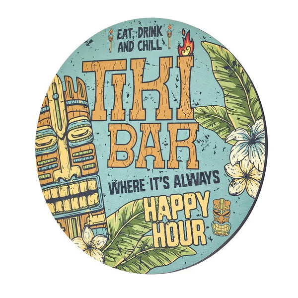 Tiki Bar Round Wall Plaque 20 Inch Vintage Style Sign Bar Man Cave Decor