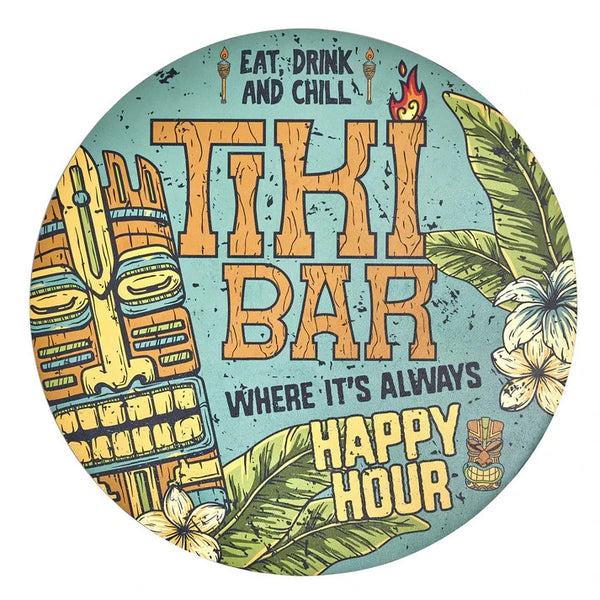 Tiki Bar Round Wall Plaque 20 Inch Vintage Style Sign Bar Man Cave Decor