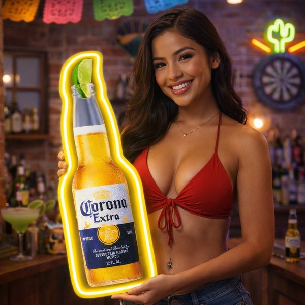 Corona Extra LED Bottle Wall Sign – Classic Cerveza Neon-Style Bar Decor