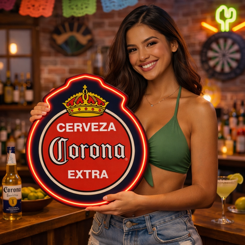 Corona Extra Cerveza LED Wall Plaque Vintage Inspired Bar & Man