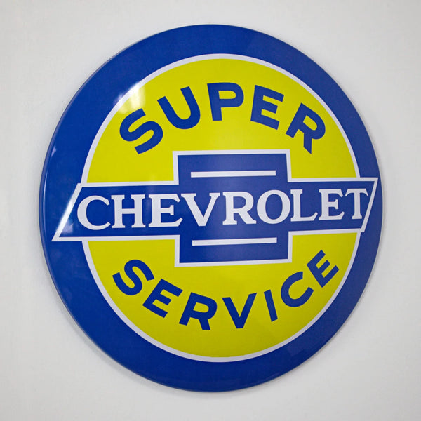 Chevrolet Classic Logo Metal Dome Wall Sign – Blue & Yellow Vintage Style Decor
