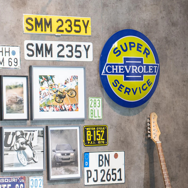 Chevrolet Classic Logo Metal Dome Wall Sign – Blue & Yellow Vintage Style Decor