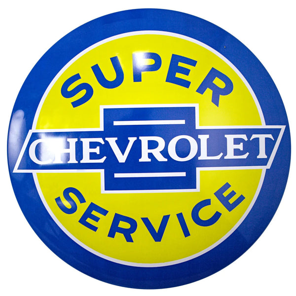 Chevrolet Classic Logo Metal Dome Wall Sign – Blue & Yellow Vintage Style Decor