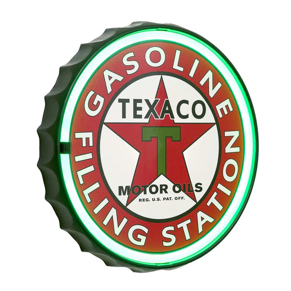 Texaco Gasoline Filling Station Bottle Cap Shaped Neon Style LED Light Rope Sign Home Bar Man Cave Garage Wall Decor