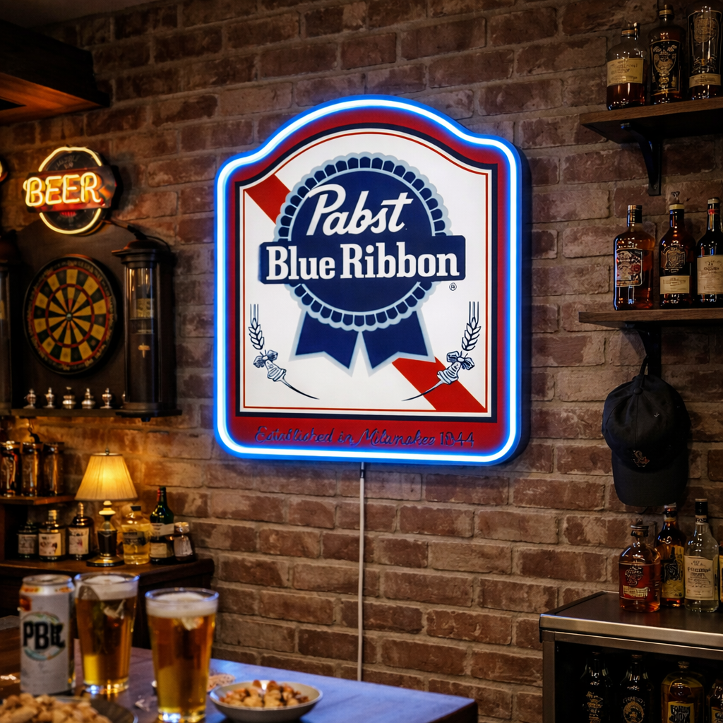 Pabst Blue Ribbon Label Neon Style LED Sign Officially Licensed