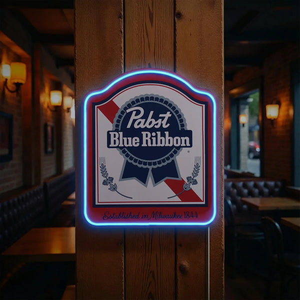 Pabst Blue Ribbon Label Neon Style LED Sign Officially Licensed Home Bar, Garage, and Man Cave Wall Decor