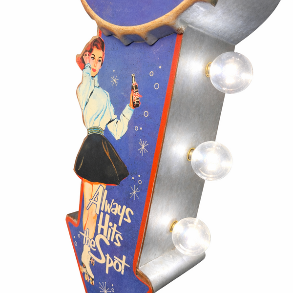 Double-Sided Pepsi-Cola Vintage Marquee LED Wall Sign – 25.5" Galvanized Metal Arrow with Bulbs