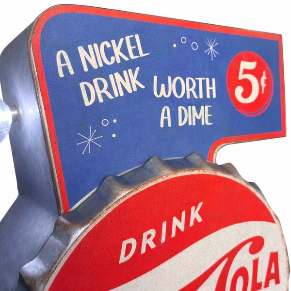 Double-Sided Pepsi-Cola Vintage Marquee LED Wall Sign – 25.5" Galvanized Metal Arrow with Bulbs