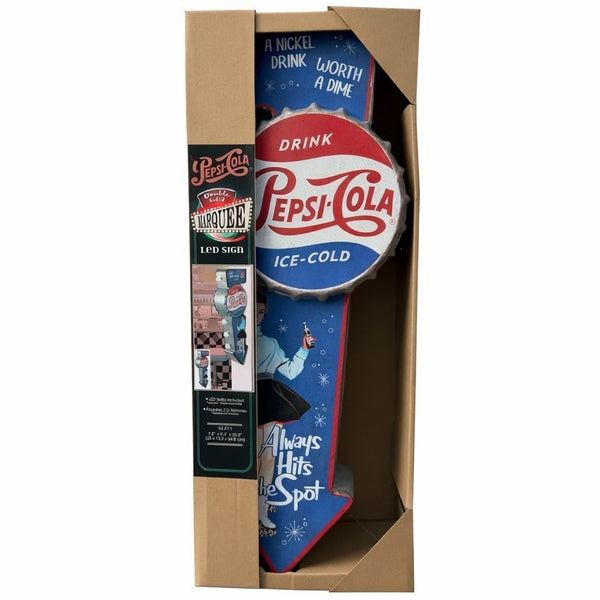 Double-Sided Pepsi-Cola Vintage Marquee LED Wall Sign – 25.5" Galvanized Metal Arrow with Bulbs