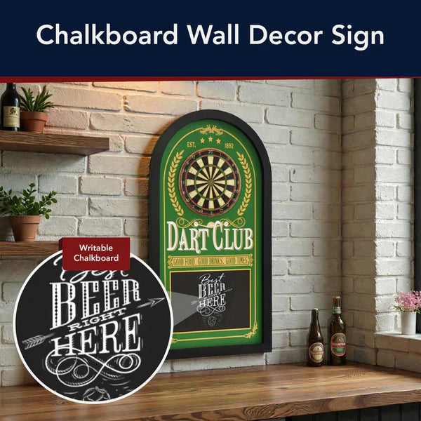 Dart Club Chalkboard Wall Decor – Vintage Style Pub Bar Sign – 26” x 14” - Darts Game Room, Home Bar, and Man Cave Wall Decor
