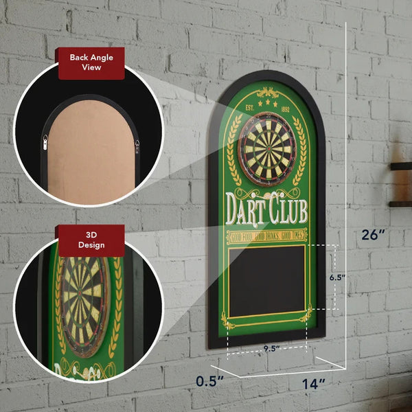 Dart Club Chalkboard Wall Decor – Vintage Style Pub Bar Sign – 26” x 14” - Darts Game Room, Home Bar, and Man Cave Wall Decor