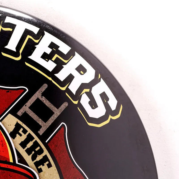 Firefighters Real Super Heroes 15.5" Metal Dome Wall Sign Round Decor