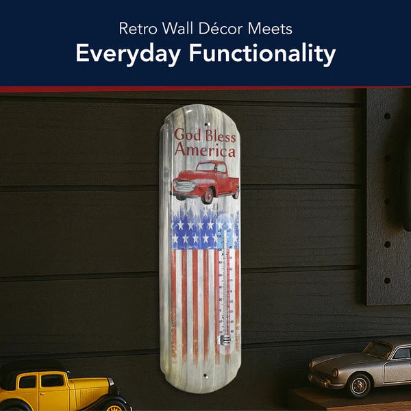 God Bless America Vintage Metal Wall Thermometer – Patriotic Americana Home Decor