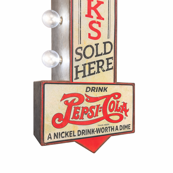 Pepsi Cola Double-Sided Marquee LED Sign – Officially Licensed 25" Retro Vintage Galvanized Metal Wall Decor, Battery Operated