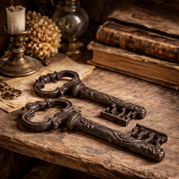 Victorian Mansion Keys Set of 2 Cast Iron 4" Antique Style Home Decor