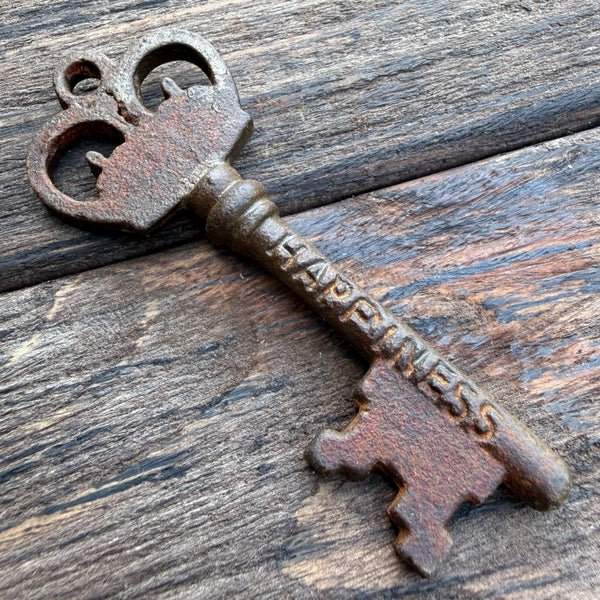 Vintage Style Skeleton Keys Set of 6 Iron Antique Style With Words Stamped On Each: Happiness, Life, Luck, Love, Joy, Friendship, Hope, Dreams, Grace, Peace, Soul, Success, Wish