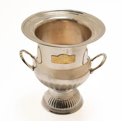 Tombstone Bordello Saloon Ice Bucket – Vintage-Inspired Chrome Ice Bucket with Brass Tag, 10"