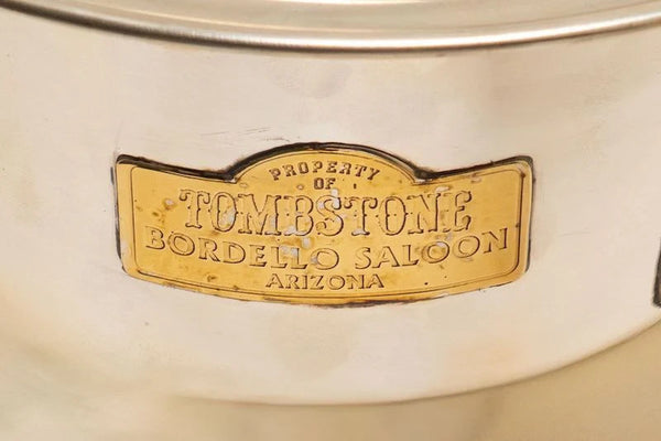 Tombstone Bordello Saloon Ice Bucket – Vintage-Inspired Chrome Ice Bucket with Brass Tag, 10"