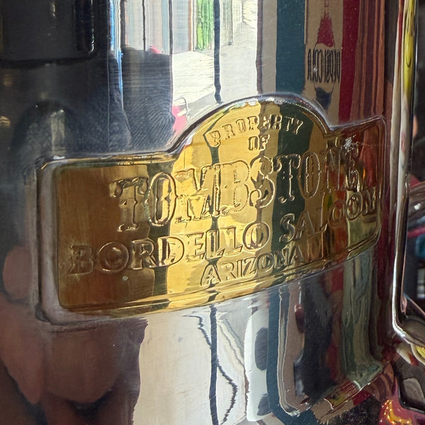 Tombstone Bordello Saloon Ice Bucket – Vintage-Inspired Chrome Ice Bucket with Brass Tag, 10"