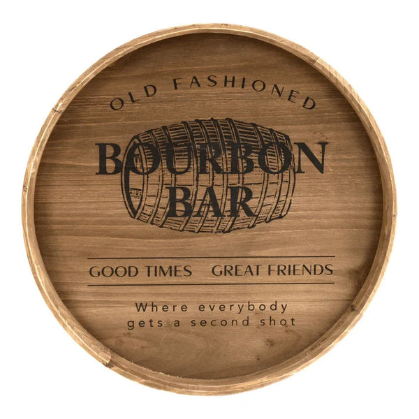 Bourbon Barrel Wall Decor Sign 18" Rustic Wood Home Bar Man Cave Plaque