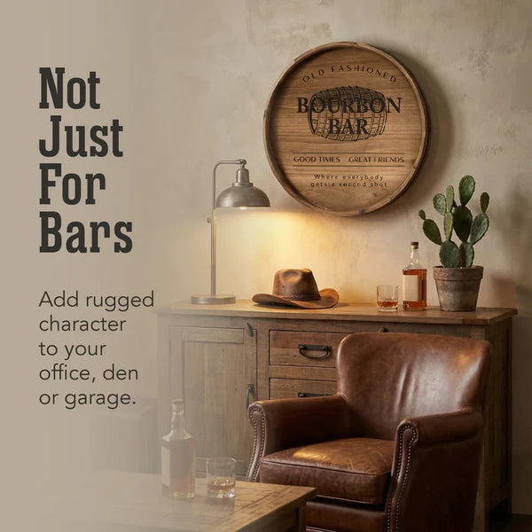 Bourbon Barrel Wall Decor Sign 18" Rustic Wood Home Bar Man Cave Plaque