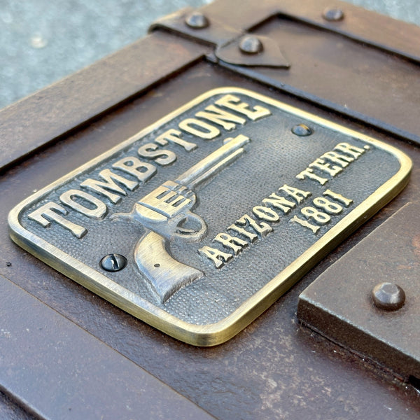 Tombstone Cast Iron Strong Box With Lion’s Head Handles – Hand-Antiqued Old West Decorative Lock Box