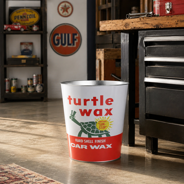 Turtle Wax Metal Waste Basket, 2.25 Gallon Garage Trash Can, Officially Licensed Man Cave Decor