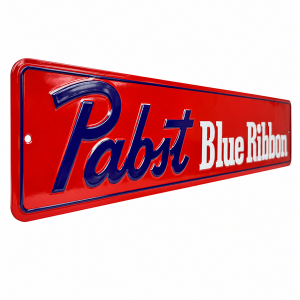 Pabst Blue Ribbon Embossed Metal Street Sign Bar Man Cave Garage Wall Decor 24"
