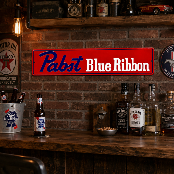 Pabst Blue Ribbon Embossed Metal Street Sign Bar Man Cave Garage Wall Decor 24"