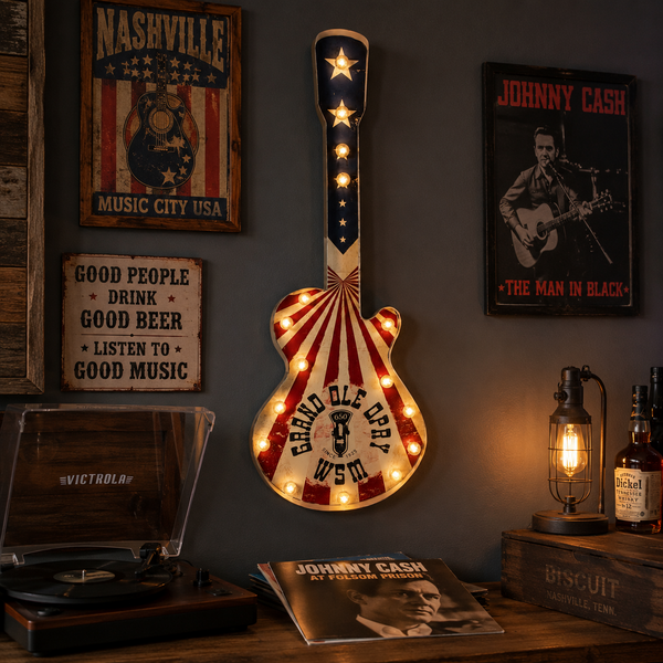 Grand Ole Opry Guitar-Shaped LED Marquee Wall Decor Sign 32 Inch Licensed Country Music Light-Up Wall Art