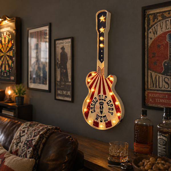 Grand Ole Opry Guitar-Shaped LED Marquee Wall Decor Sign 32 Inch Licensed Country Music Light-Up Wall Art