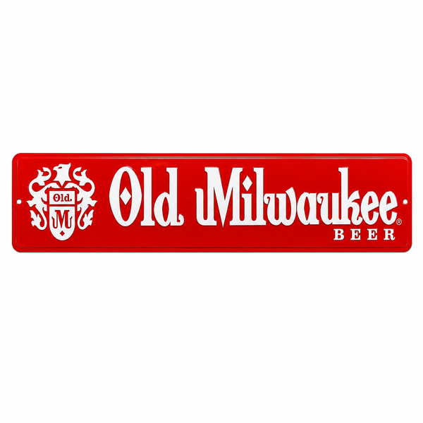 Old Milwaukee Beer Sign, Embossed Metal Street Sign, 24" x 5" Vintage-Inspired Wall Decor