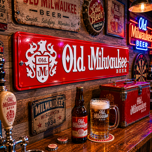 Old Milwaukee Beer Sign, Embossed Metal Street Sign, 24" x 5" Vintage-Inspired Wall Decor