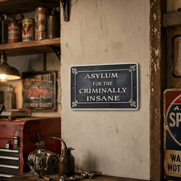 Asylum For The Criminally Insane Plaque – 8" x 5" Vintage Style Wall Sign