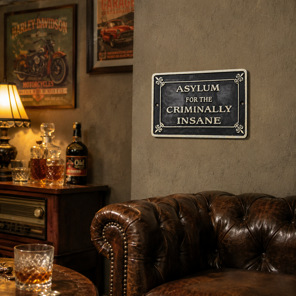Asylum For The Criminally Insane Plaque – 8" x 5" Vintage Style Wall Sign
