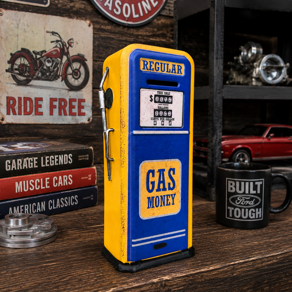 Gas Money Gas Pump Metal Coin Bank Vintage Inspired Design Man Cave Decor