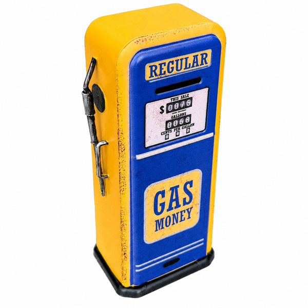 Gas Money Gas Pump Metal Coin Bank Vintage Inspired Design Man Cave Decor