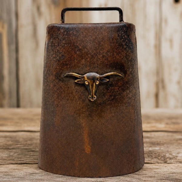 Rustic Cowbell With Brass Steer Head Western Farmhouse Decor Antique Finish