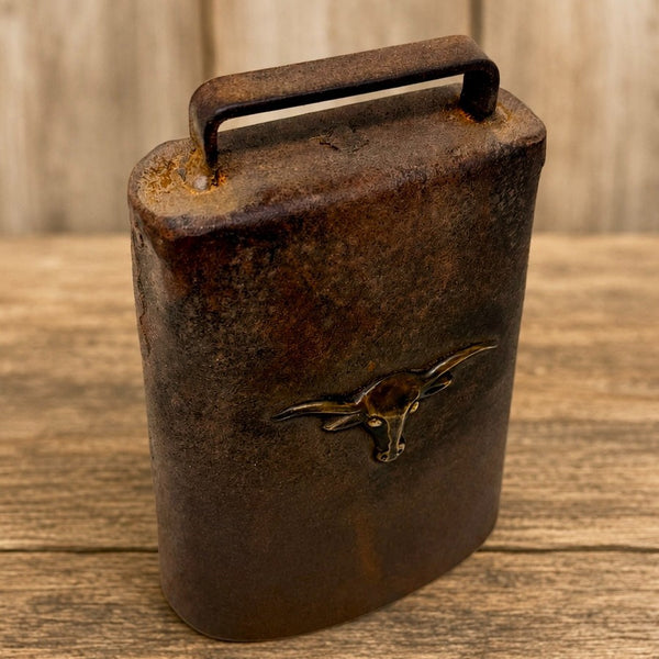 Rustic Cowbell With Brass Steer Head Western Farmhouse Decor Antique Finish