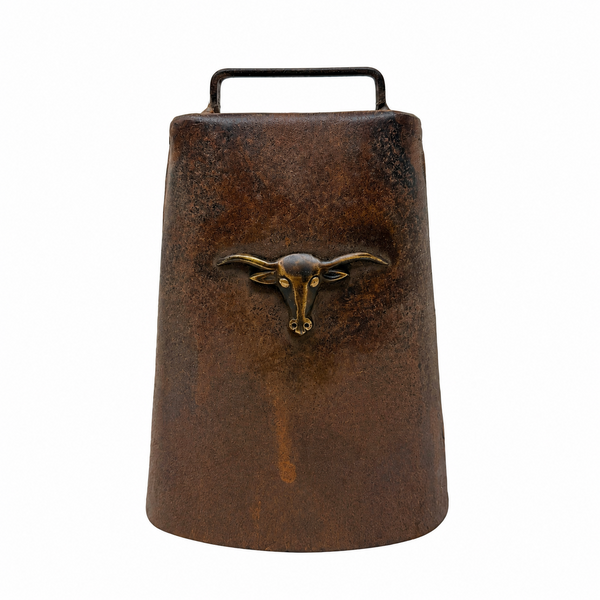 Rustic Cowbell With Brass Steer Head Western Farmhouse Decor Antique Finish