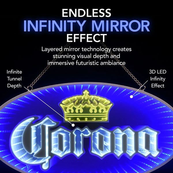 Corona Infinity Mirror LED Sign Man Cave Home Bar Garage Wall Decor