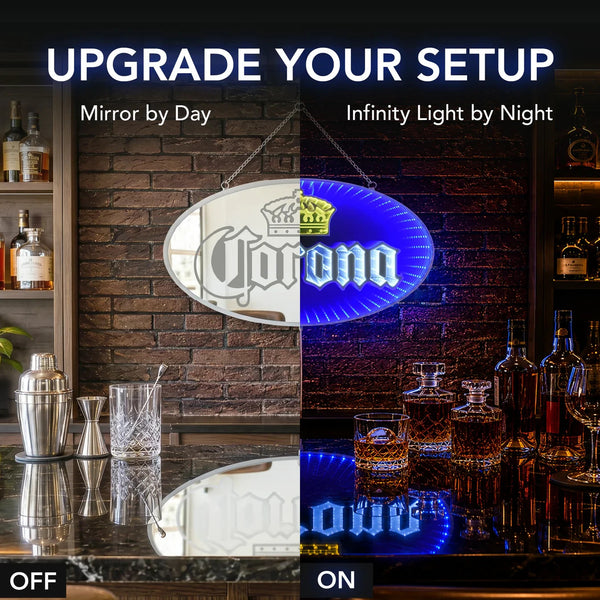 Corona Infinity Mirror LED Sign Man Cave Home Bar Garage Wall Decor