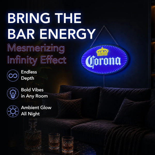 Corona Infinity Mirror LED Sign Man Cave Home Bar Garage Wall Decor