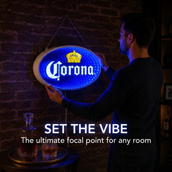 Corona Infinity Mirror LED Sign Man Cave Home Bar Garage Wall Decor