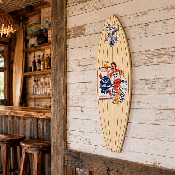 Pabst Blue Ribbon Surfboard Wall Decor 30" Glossy Home Bar Man Cave Garage Sign